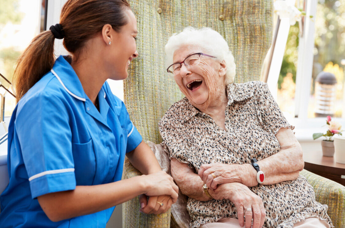 private duty nurse with elderly lady at home